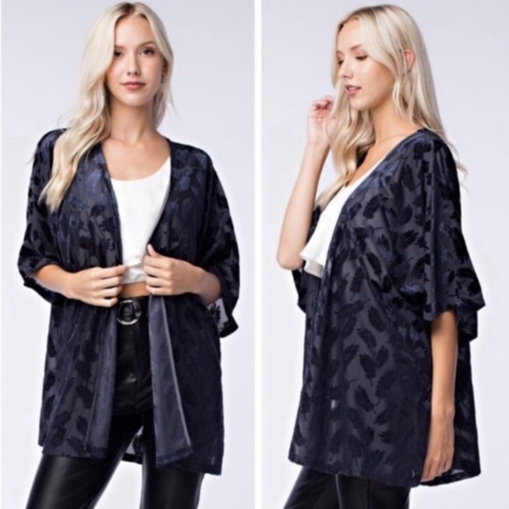 MUST GO, SALE ENDS 12/28 Navy Velvet Leaf Kimono